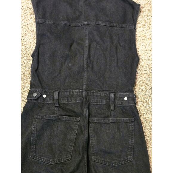 Black Denim Tailored 1 Pc Sleeveless Jumpsuit Size 6 Moto Grunge Military Punk - Picture 6 of 11